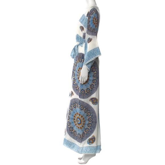Calypso St. Barth sz S blue and white medallion print silk maxi dress. - Picture 6 of 13